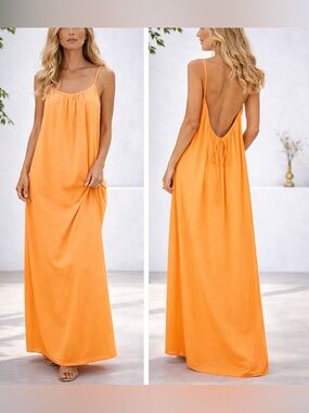 Sleeveless Open-Back Maxi Dress in Orange